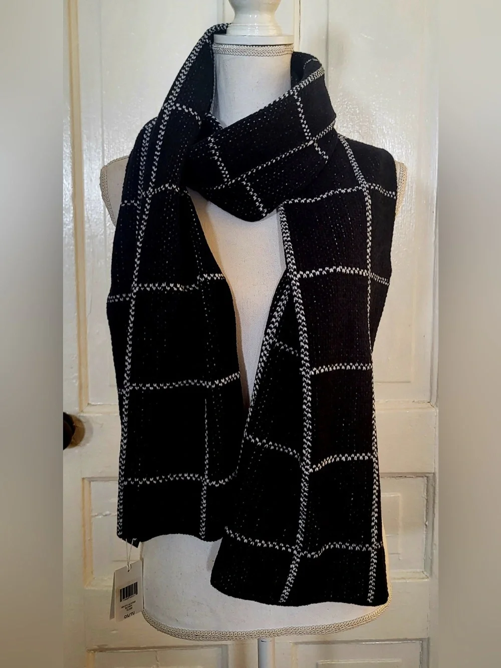 Eileen Fisher Organic Cotton Chenille Windowpane Plaid Scarf Wrap Shawl OS - NWT